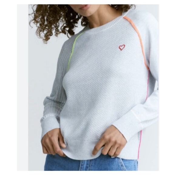 Lisa Todd Sweater Gray Neon Piping and Heart Size Small - Picture 1 of 3